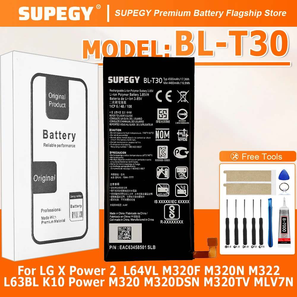 Batería BL-T30 de 4500mAh para LG X Power 2 L64VL M320F M320N M322 L63BL K10 Power M320 M320DSN M320TV MLV7N, año 2026