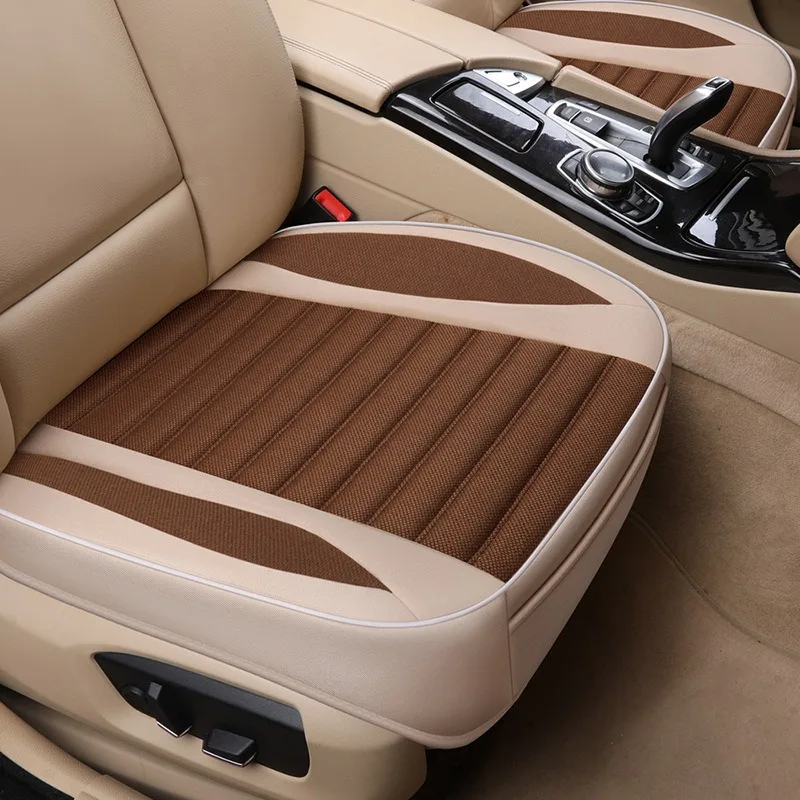 Autositzbezug aus Flachs, universell, atmungsaktiv, für die meisten viertürigen Limousinen und SUVs, ultra-luxuriöser Autositzschutz – Detail 3