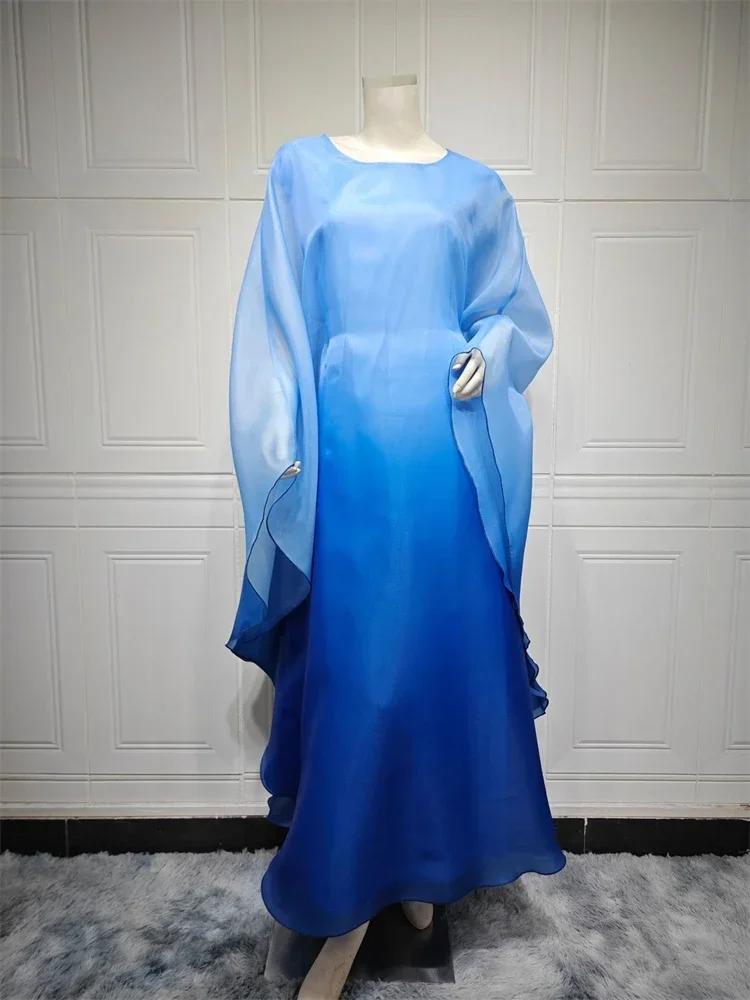 Eid Summer Organza Satin Shiny Batwing Abaya Dubai Luxury 2025 Muslim For Women Kaftan Dress Islam Robe Caftan Marocain Femme
