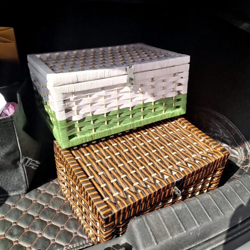 Rechthoekige Desktop Opbergdoos Hand Geweven Opbergmand Rotan Rieten Mand Voor Diversen Kleding Container Desktop Organizer