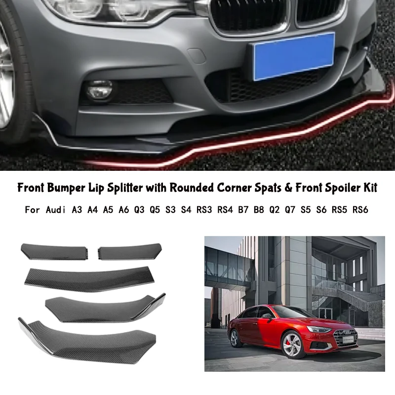 5-Segment Adjustable Front Bumper Lip Splitter Body Kit For Audi A3 A4 A5 A6 Q3 Q5 S3 S4 RS3 RS4 B7 B8 Q2 Q7 S5 S6 RS5 RS6