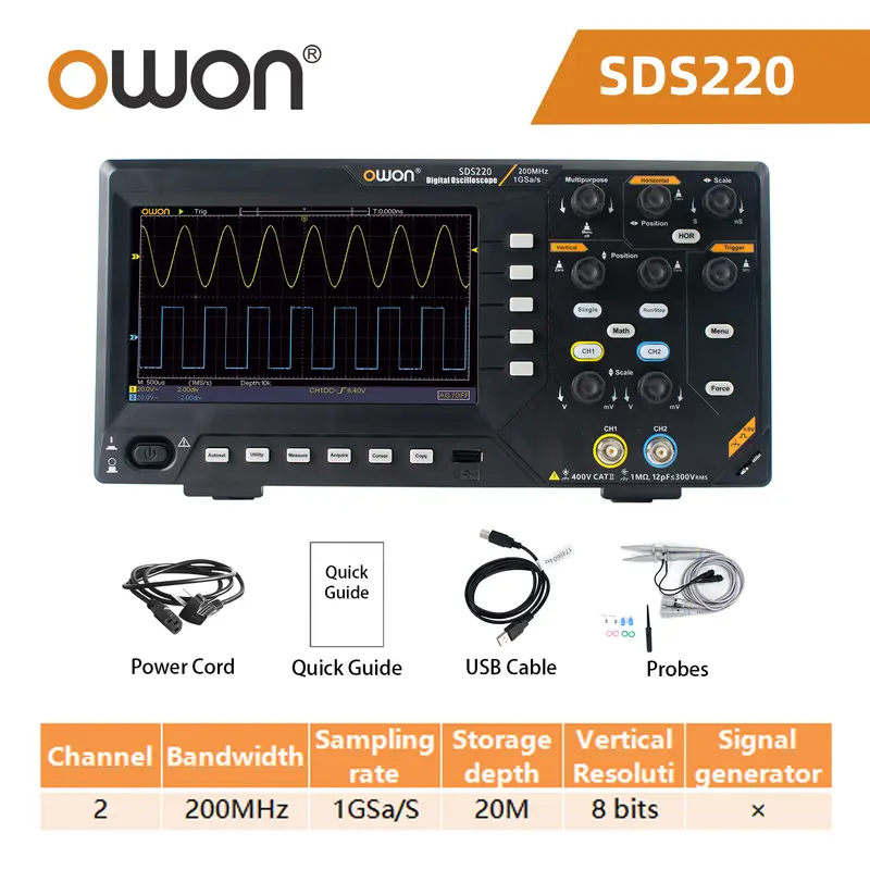 Owon Digital Oscilloscope SDS210S SDS215S SDS220S SDS200 2-channels 100Mhz 150Mhz 200Mhz 1GS/s FFT+ 25MHz 14Bit Signal Generator - Image 9