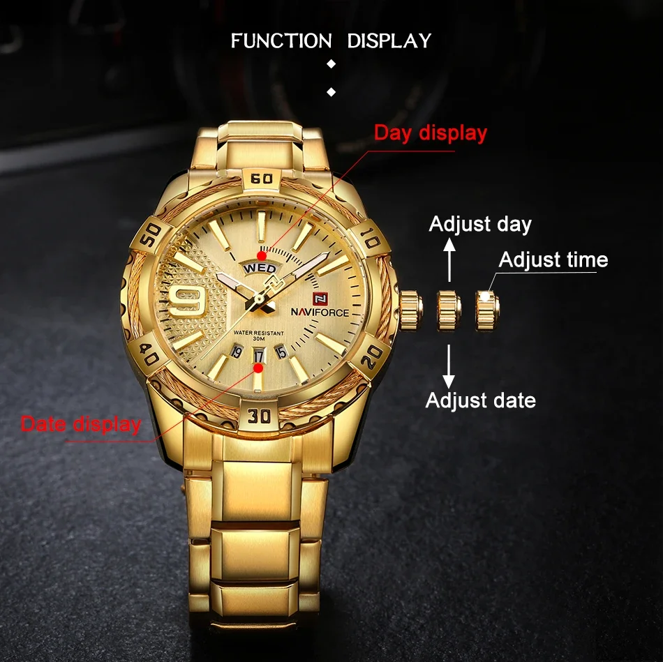 NAVIFORCE NF9117 Luxury Brand Men\'s WristWatch Original Fashion Quartz Classic Watches  Men Waterproof Business Steel Band