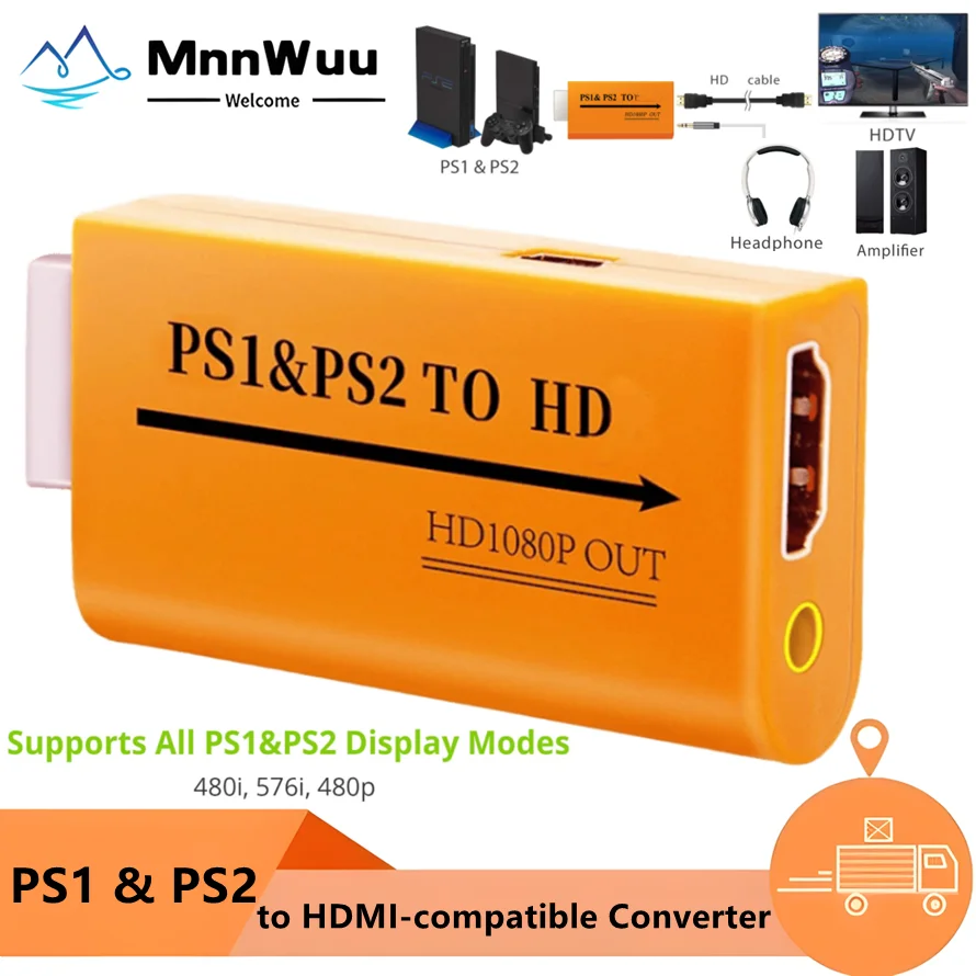 

Конвертер, совместимый с PS1 и PS2 в HDMI, адаптер, совместимый с PlayStation 1/2 в HDMI, с аудиоразъемом 3,5 мм для монитора HDTV PS1 PS2