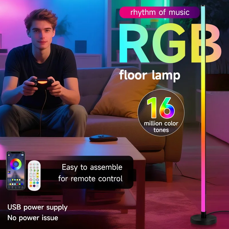 RGB LED Floor Lamp Remote APP Control Music Corner Lighting for Living Room Smart Modern USB Dimmable Floor Lights Decoration