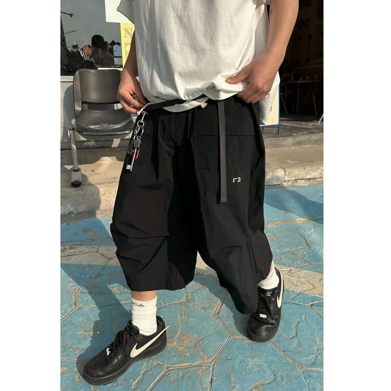 Summer Japanese outdoor functional style wide-leg cropped pants for men and women loose workwear design quick-drying shorts y2k