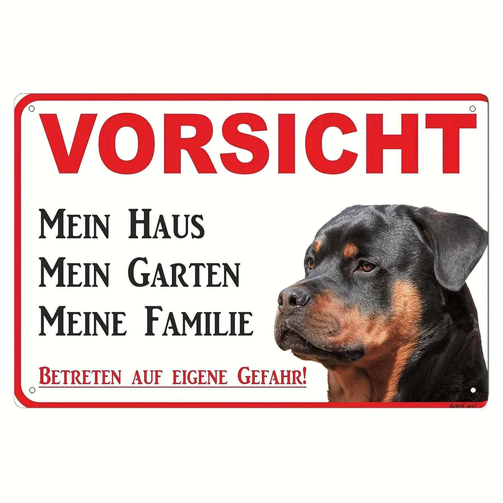 Rottweiler Caution Metal Sign - My House My Garden My Family Funny Alert, /30X20Cm, Metal Wall Art Featuring German Text, Per