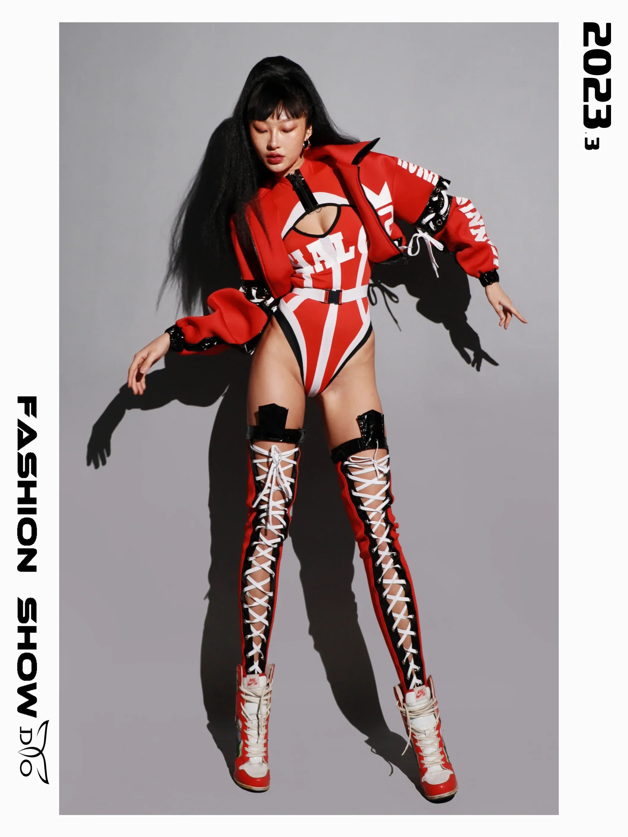 Red Jacket Bodysuit Drag Queen Costume Adult Jazz Dancing Clothes Party Rave Clothing Nightclub Bar Gogo Dancer Outfit