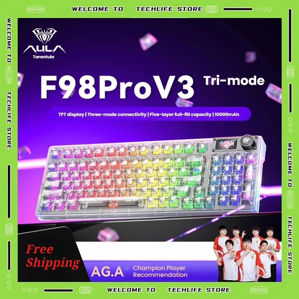 

AULA F98 Pro V3 Wireless Mechanical Keyboard 98 Percent Compact Layout Hot Swappable Tri Mode Bluetooth RGB Tft Gaming Keyboard
