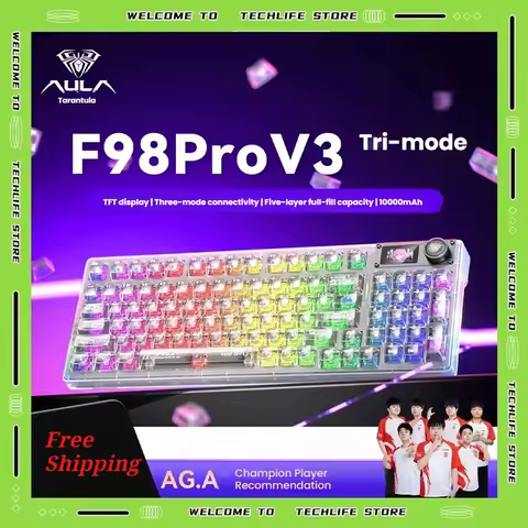 AULA F98 Pro V3 Wireless Mechanical Keyboard 98 Percent Compact Layout Hot Swappable Tri Mode Bluetooth RGB Tft Gaming Keyboard