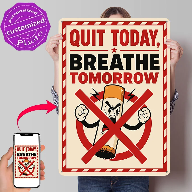 Quit Today Breathe Tomorrow Anti Smoking 3D Printed Texture Poster Personalized Wall Art Retro Metal Tin Signs for Decor Luxury