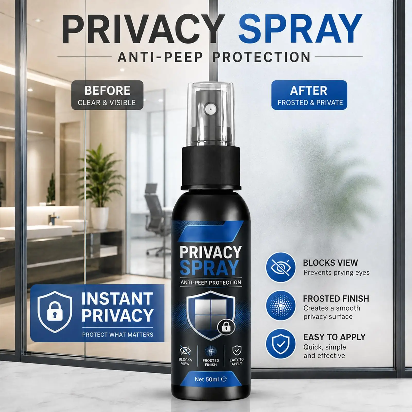 50ml Glass Frosting Spray Privacy Window Film Anti-Peep Frosted Coating Quick Dry for Bathroom Office Home Window Protection