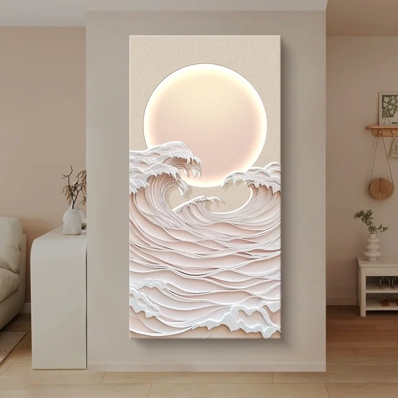 Cream-style entrance hall 2025 new three-dimensional sandstone led light painting, modern and simple corridor hanging painting