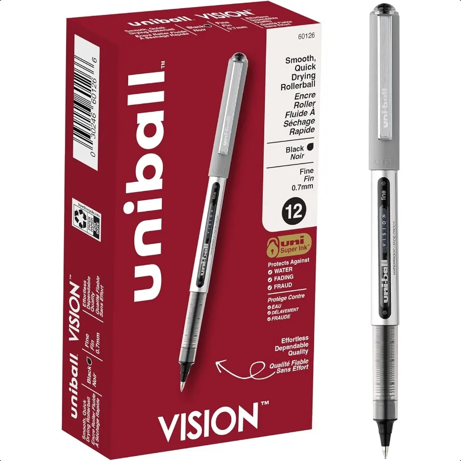 

R Vision(TM) Rollerball Pens 0.7 mm Fine Point Gray Barrel Black Ink Pack Of 12 60126