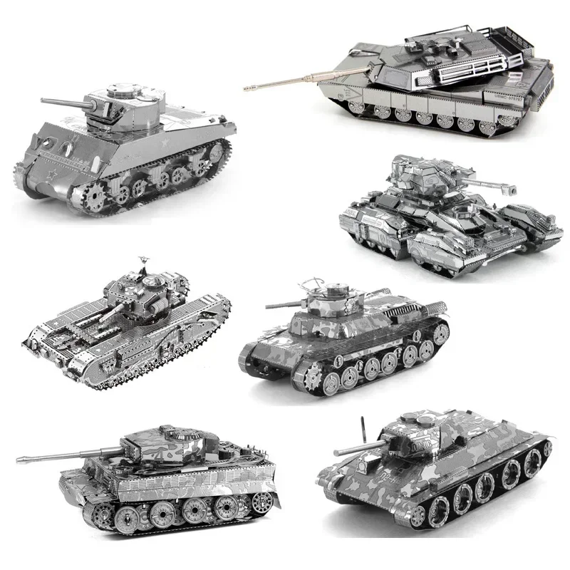 Mini 3D Metal Puzzle T34 Tank Tiger Tank Sherman JS-2 Tank DIY Manual Assembly Model Educational Toys Adults Holiday Gifts