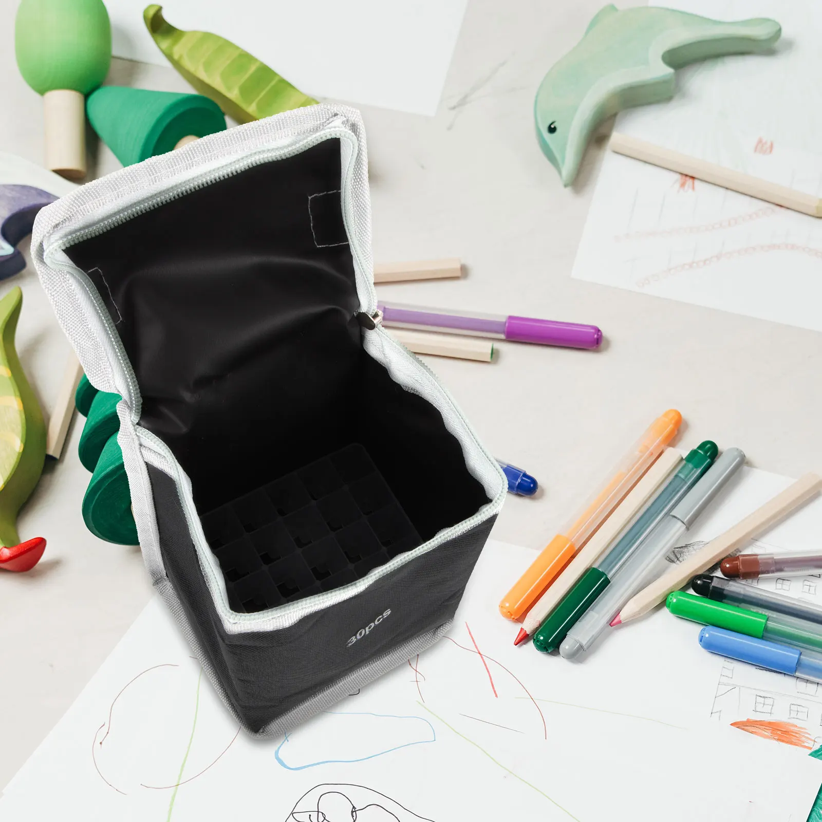 

30 Colors Marker Pen Bag Multi functional ganizer Pencil Case Holder Storage Box Base Chassis Drawing Cloth Baggies