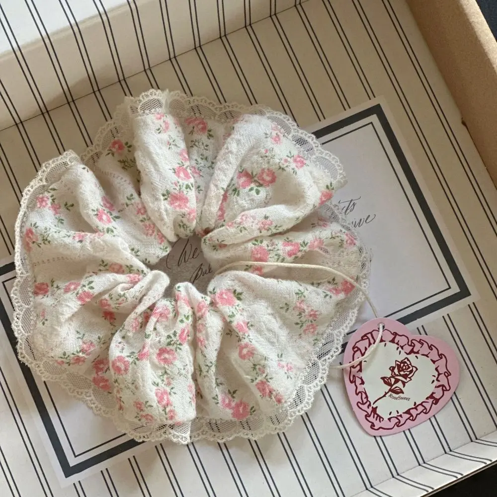 Sweet Cotton Elastic Hair Bands Small Floral Print Scrunchies Lace Hair Scrunchies Accessories Cute Headwear Girls