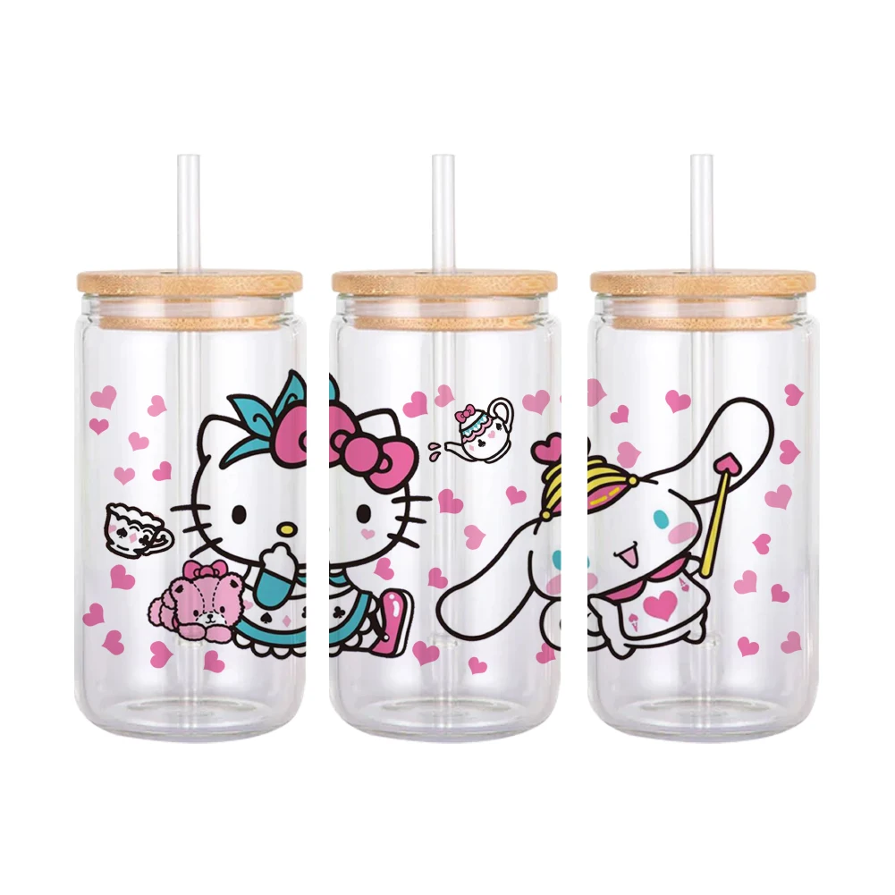 Multi-style Sanrio Hello Kitty Anime UV Transfer Printing Transparent Crystal Sticker Glass Cup Stationery Box DIY Stickers Girl