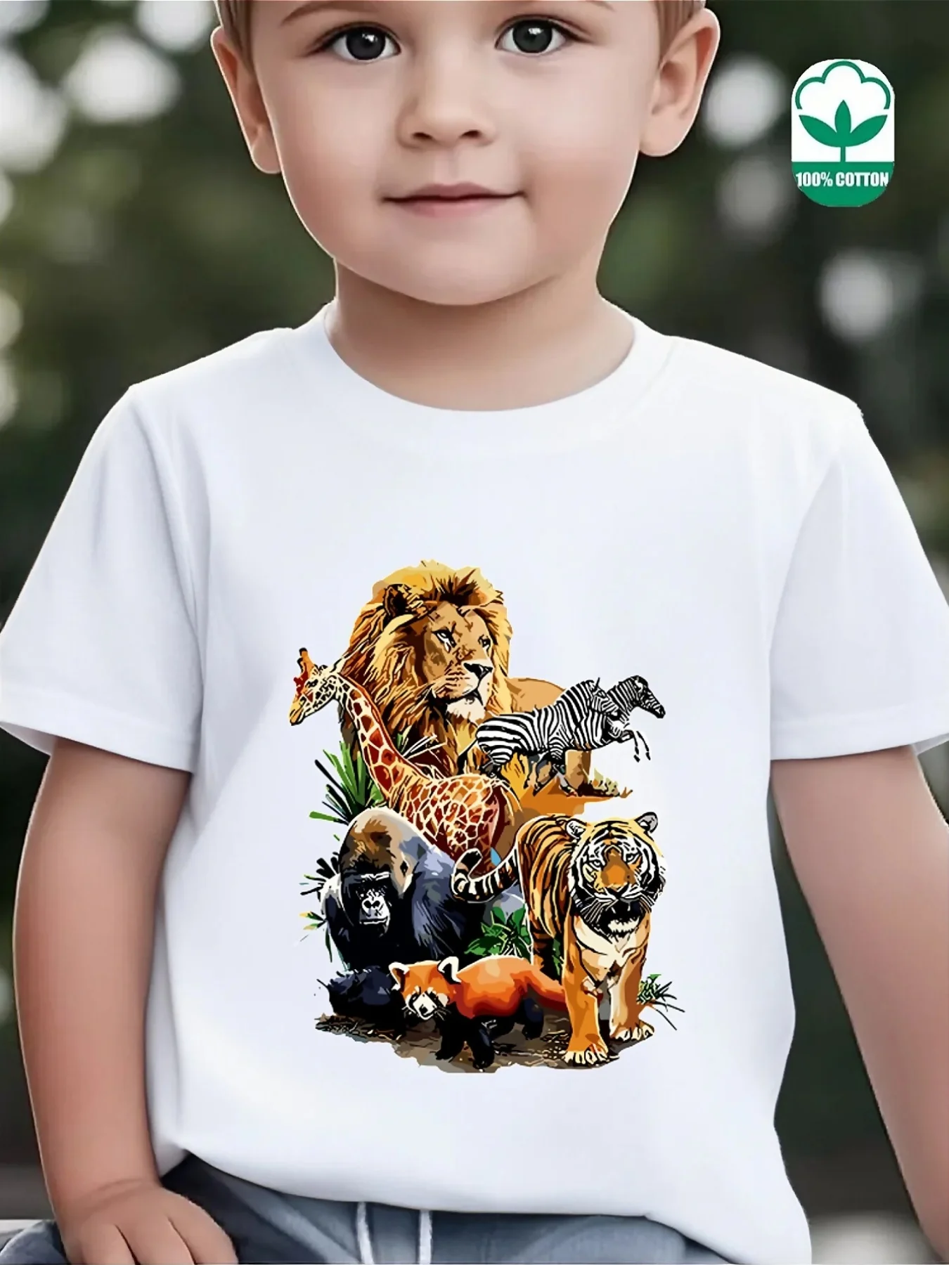 Lovely Jungle Wildlife Collection Cartoon Graphic Family Matching T Shirts Boys Girls Parent Child Daily Wear Cotton Tops