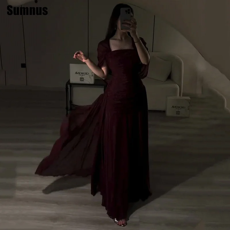 

Sumnus современное платье трапециевидной формы для выпускного вечера бордовый квадратный воротник со складками вечерние платья длиной до пола вечернее платье гала-на заказ