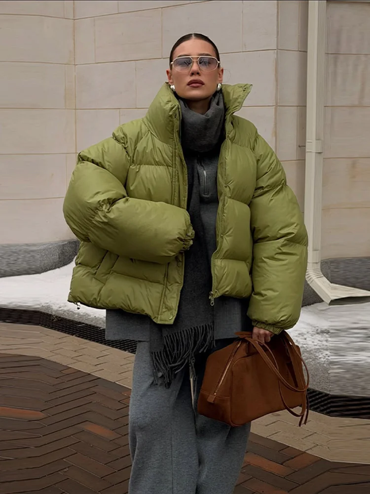 

Chic Puffy Winter Cotton Jackets Women's Stand Collar Zipper Long Sleeve Padded Coats 2026 Solid Warm New In Outwears Lady