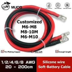 Cable de Batería de Coche de Silicona M6-M8 M8-M10 M6-10M Personalizado, Muy Suave, con Terminal de Anillo, Negro y Rojo, 2AWG 4AWG 6AWG