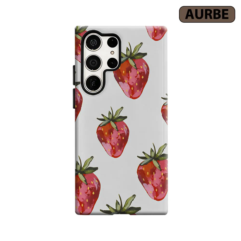 Aurbe Phone Case For Samsung Galaxy S26 S25 S24 S23 Ultra Plus HD Hard Watercolor Strawberry Double Layer Film Cover