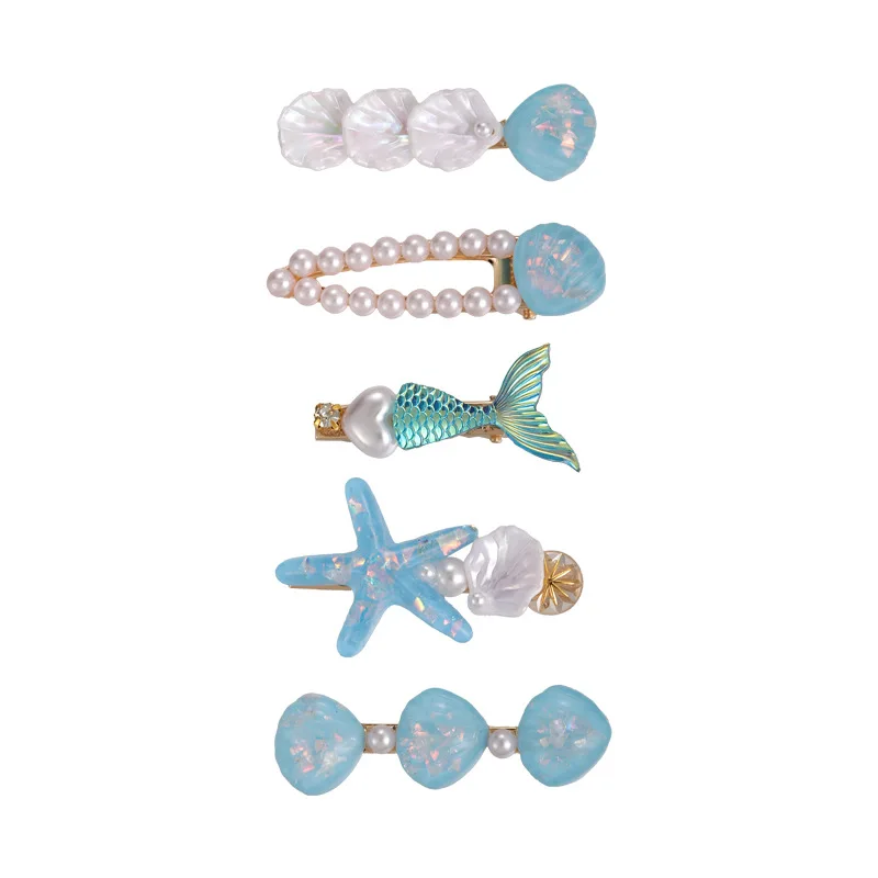 Hair Clips Mermaid Starfish Shell Girls Kids New Bangs Fringe Side Duckbill Clip Hairpin Resin Standard Size Lightweight Soft