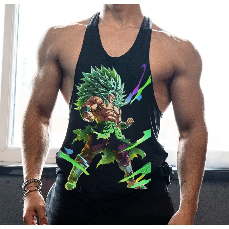 Authentic (Bandai) Authorized Dragon Ball Z Men's Summer Gym Sports Cross Shaped Vest Outdoor Loose Breathable Top Sweatshirt