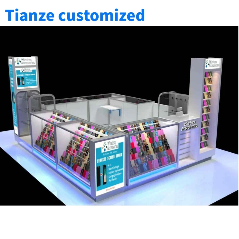 （customized）Popular Cell Phone Mall Kiosk Phone Display Cabinet High End Mobile Phone Accessories Shop Furniture