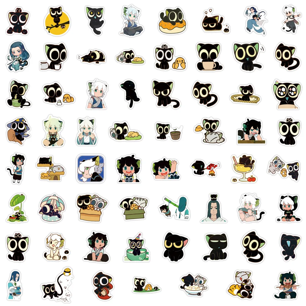 60PCS Cat The Legend of Hei Waterproof Cartoon Animation Stickers Decoration Notebook Mobile Guitar Water Cup Suitcase Graffiti
