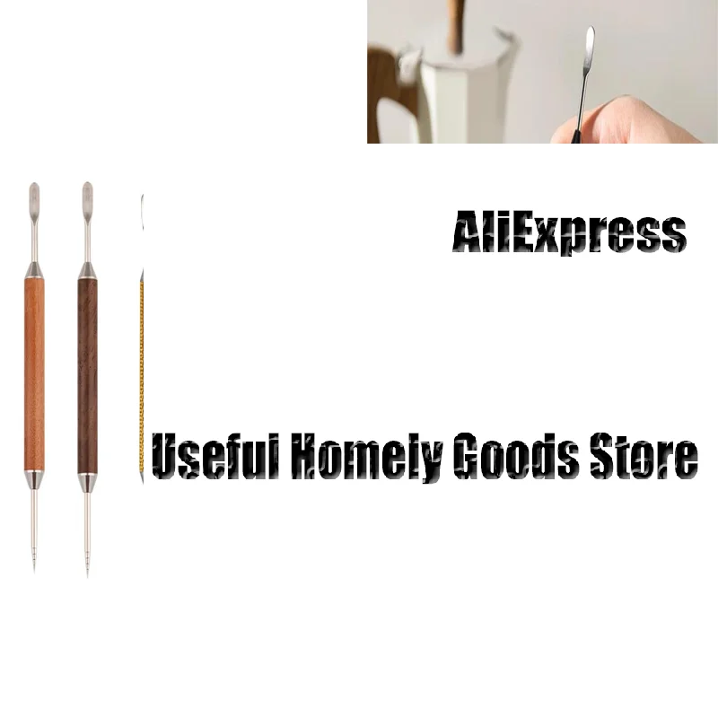 1PCS Coffee Latte Art Needle Stainless Steel Exquisite Professional Crochet Hook Pear Wood Carved Flower Needle Italian Coffee