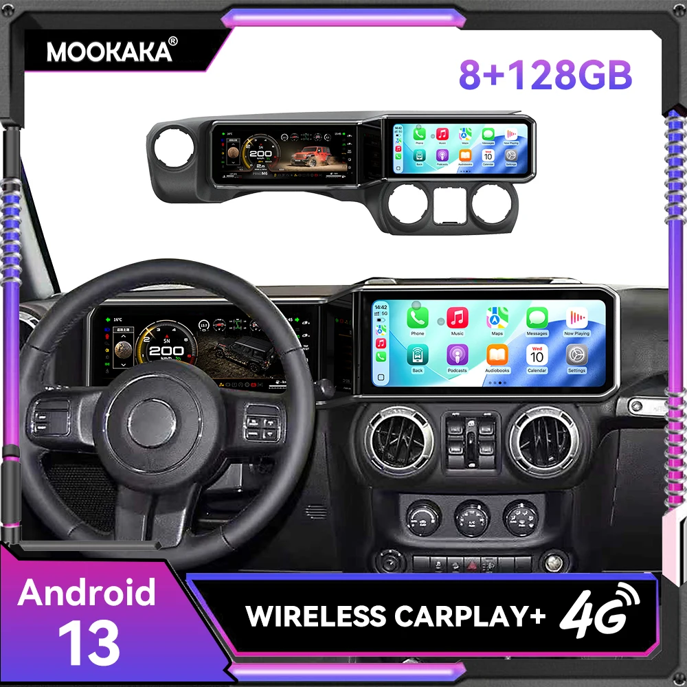12.3 inch Dual Screen Car Digital Cluster speedometer Virtual CockPit For Jeep Wrangler JL 2011 - 2017 Android Car Radio Stereo