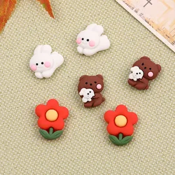 10Pcs Kawaii Cartoon Rabbit Flower Resin DIY Shoes Hat Icebox Barrette Mobile Phone Case Scrapbook Cream Glue Flat Back Resin