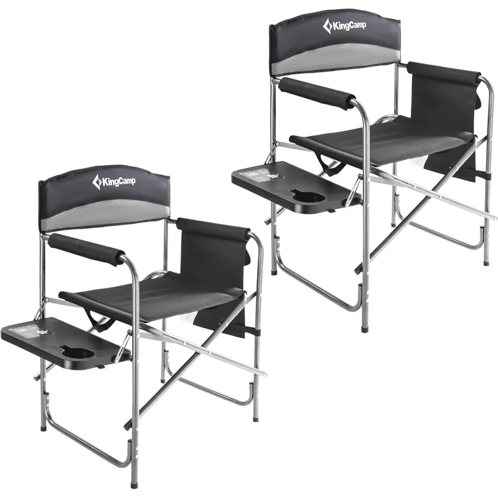 Padded Outdoor Director Chair with Side Table, Integrated Cupholder, and Pockets for Sporting Events, Grey (2-Pack) Freight free