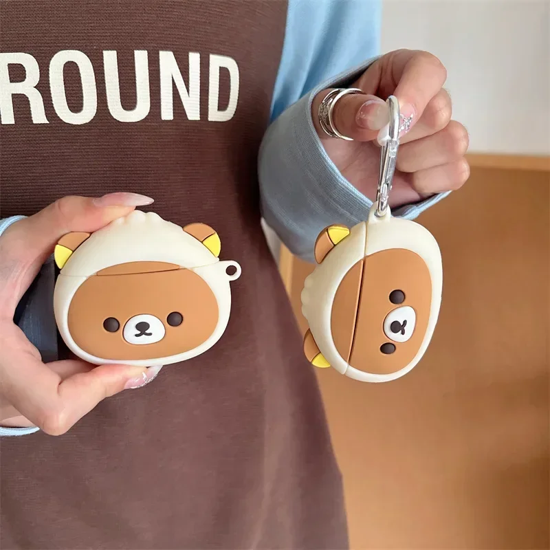

Cute Baozi Bear Case for AirPods 4 Airpod 1 2 3 Pro Pro2 Bluetooth Earbuds Charging Box Protective Earphone Case Cover