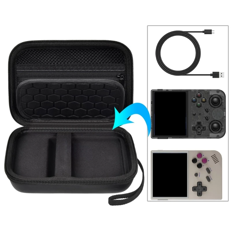 حافظة وحدة تحكم ألعاب EVA لـ RG353V/ RG35XX/ RG353VS حماية كاملة لحمل حقيبة سفر لوحدة التحكم في الألعاب والملحقات