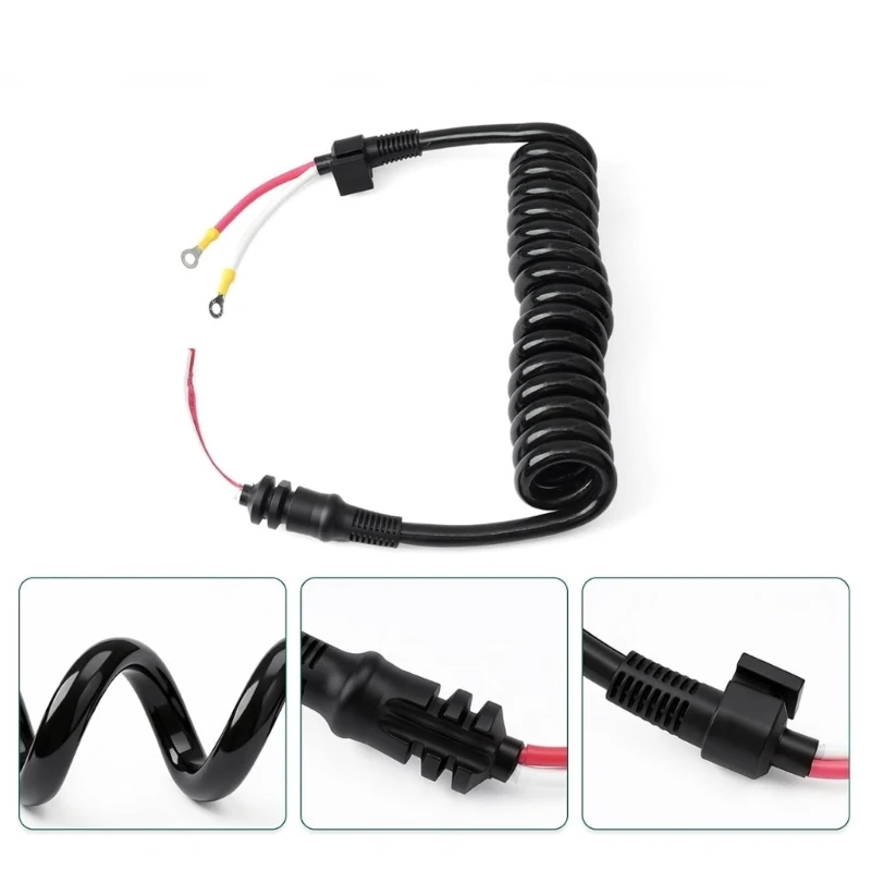 Marine Power Extension Cable for MotorGuide Xi3 Xi5, Coiled Trolling Motor Replaces 8M0029237 8M0139002, Black Wiring D7YA