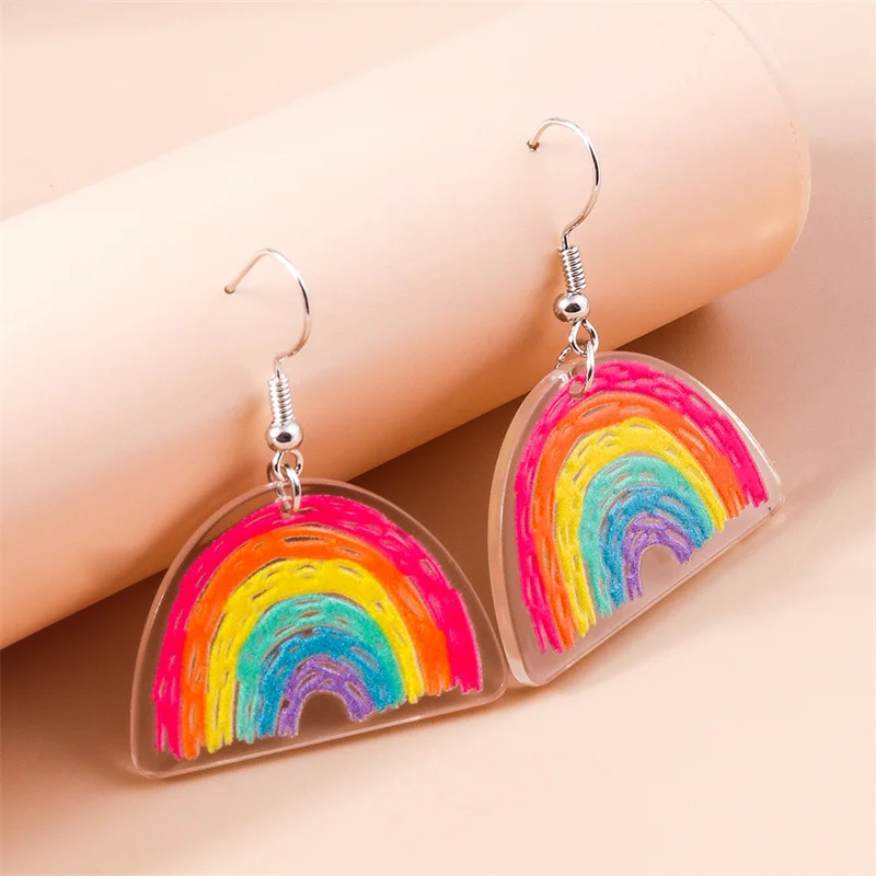 Aihua Bunte Blitz Liebe Regenbogen Ohrringe Für Frauen Schöne Acryl Sommer Urlaub Party Schmuck Geschenke – Detail 3