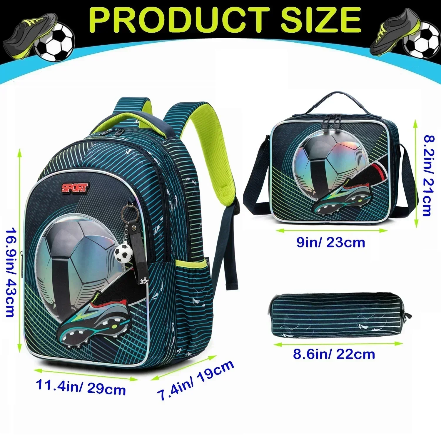 3PCS School Bags for Boys Elementary Students Backpack Set with Lunch Bag Pencil Case Kids Back To School Bookbag Mochilas