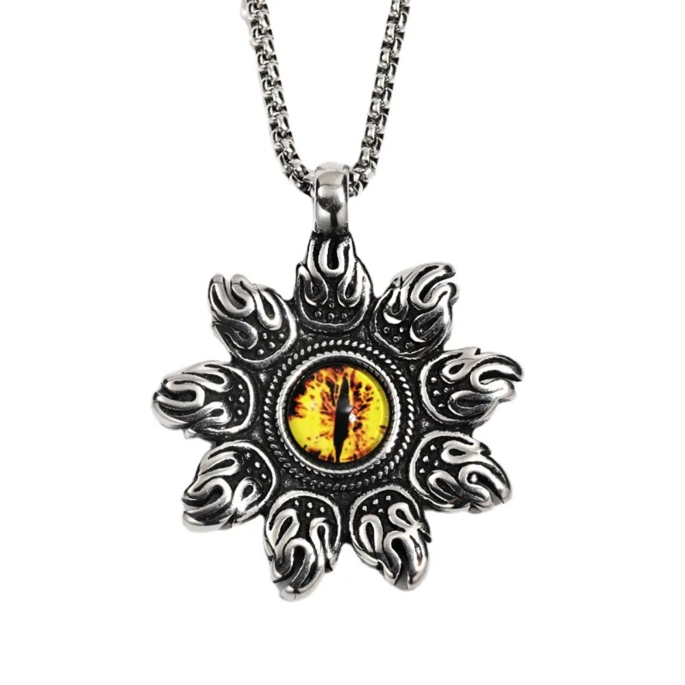 

European and American hip-hop minimalist personality vintage Tibetan lotus flame magic eye men's necklace chain