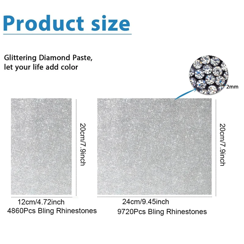 Bling Rhinestone Sticker DIY Car Decoration Self-Adhesive Hotfix Glitter Crystal Gem Sheet Sticker 12X20cm/24X20cm For Car&Craft