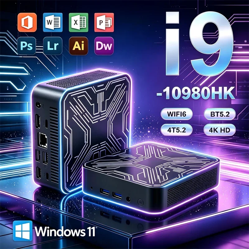 Mini PC Gaming Intel Processor I9 10980HK Dual Gigabit Ethernet Mini Desktop Computer Office Home Small Form Factor Windows 11