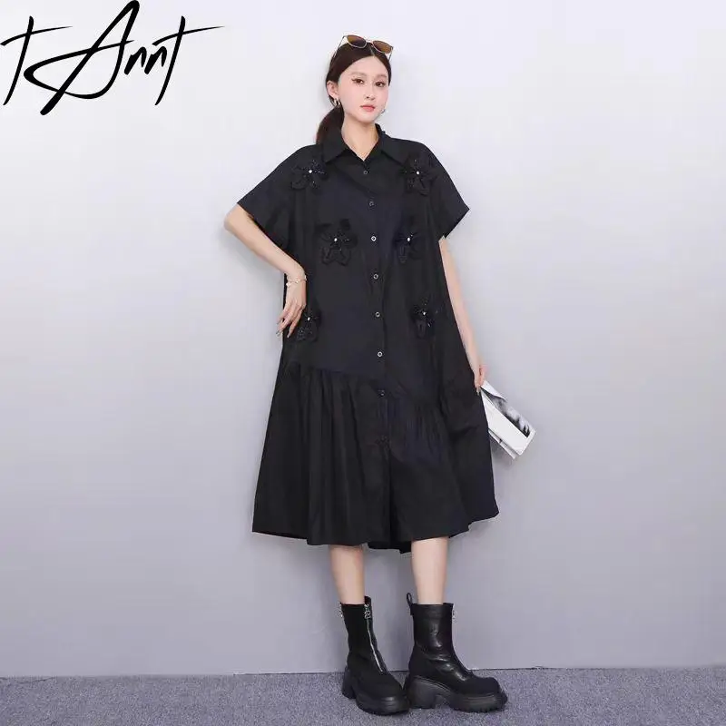 Tannt Frauen Kleid Blume Patchwork Asymmetrie Shirts Kleider Unregelmäßige Mode Lässig Schwarz Rose Rot Sommer Kleider 2023 Neue