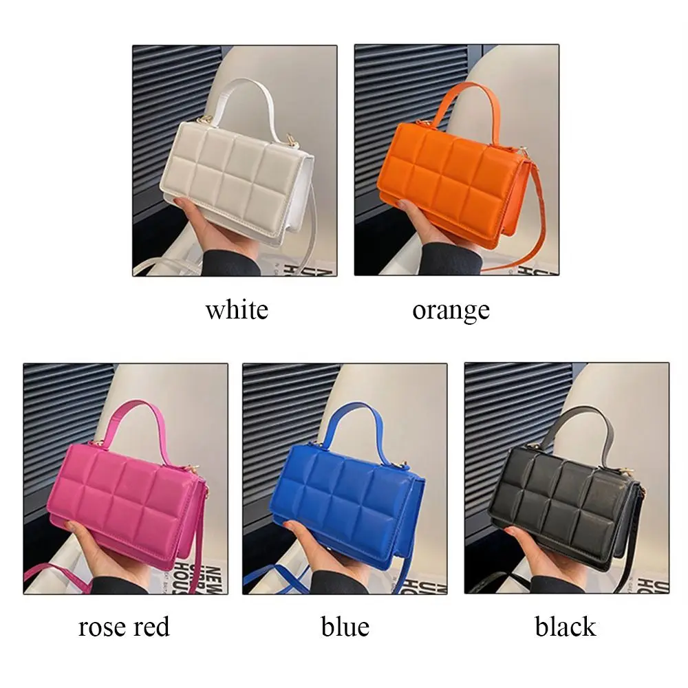 Fashion PU Leather Plaid Messenger Shoulder Bag Ladies Solid Color Handbags Leisure Stylish Crossbody Bags For Women