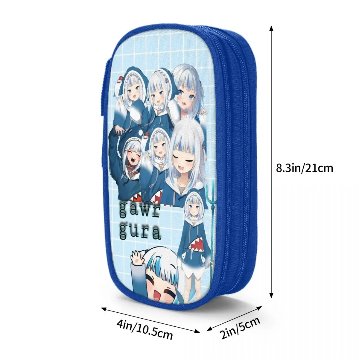 صندوق أقلام Sameko Saba X Gawr Gura بطبقة مزدوجة ذات سعة كبيرة للأطفال واللوازم المدرسية وحقيبة أقلام رصاص هدية عيد ميلاد