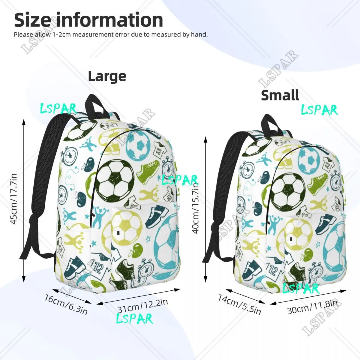 Soccer Sport Pattern Football Canvas Backpack for Women Men College School Students Bookbag Fits 15 Inch Laptop Bags