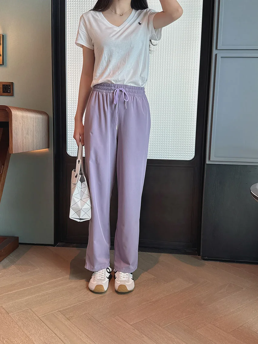 

Брюки с высокой талией, скрывающие недостатки фигуры, с разрезами, прямые, повседневные, на резинке, эластичные, утягивающие, широкие, для отдыха