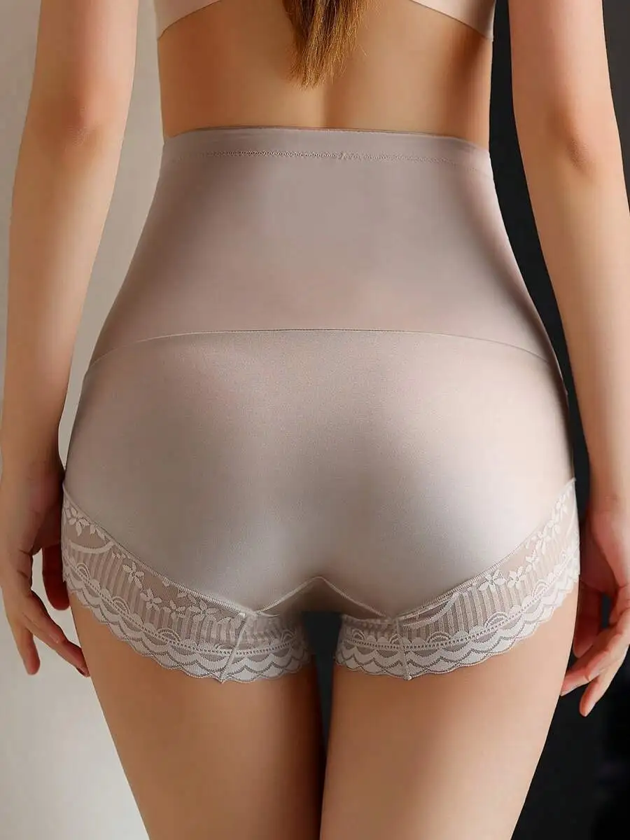 Pantys Reductoras de Cintura Alta Sin Costuras para Mujer, Control de Abdomen, Ribete de Encaje, Antideslizantes
