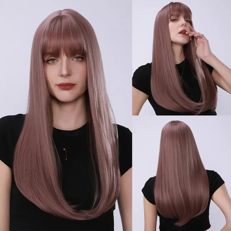 

Charming Ladies Long Straight Synthetic Wig Brown Purple Women Hair Party Wig